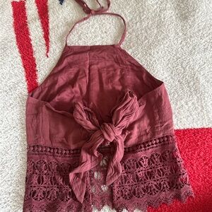 American Eagle Outfitters Maroon Lace Tank Top